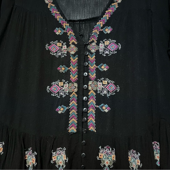 Free People Arianna Tunic Top Black Babydoll Embroidered Boho XS Gauzy Festival - Picture 8 of 16